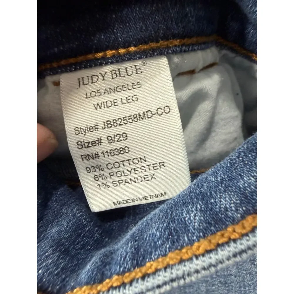 Judy Blue Dark Wash Wide Leg Stretch Jeans Sz 9/29 Boho Casual Preppy - Picture 7 of 7